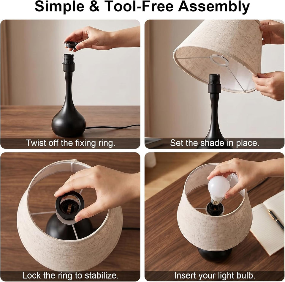 Touch Bedside Table Lamp – 3-Way Dimmable with Fabric Shade