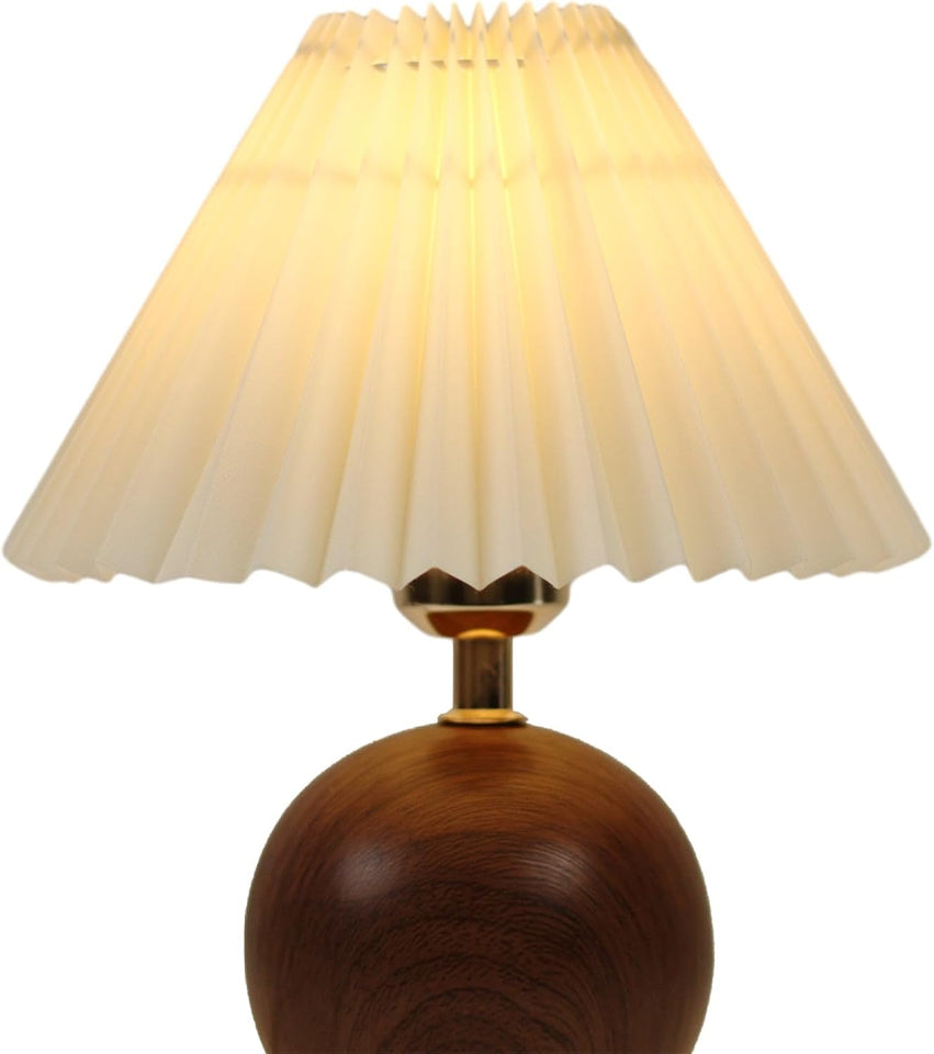 Ceramic Globe Table Lamp – Walnut Base, Beige Shade