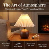 Ceramic Globe Table Lamp – Walnut Base, Beige Shade