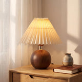 Ceramic Globe Table Lamp – Walnut Base, Beige Shade
