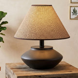 Farmhouse Ceramic Table Lamp – Black Base, Linen Shade