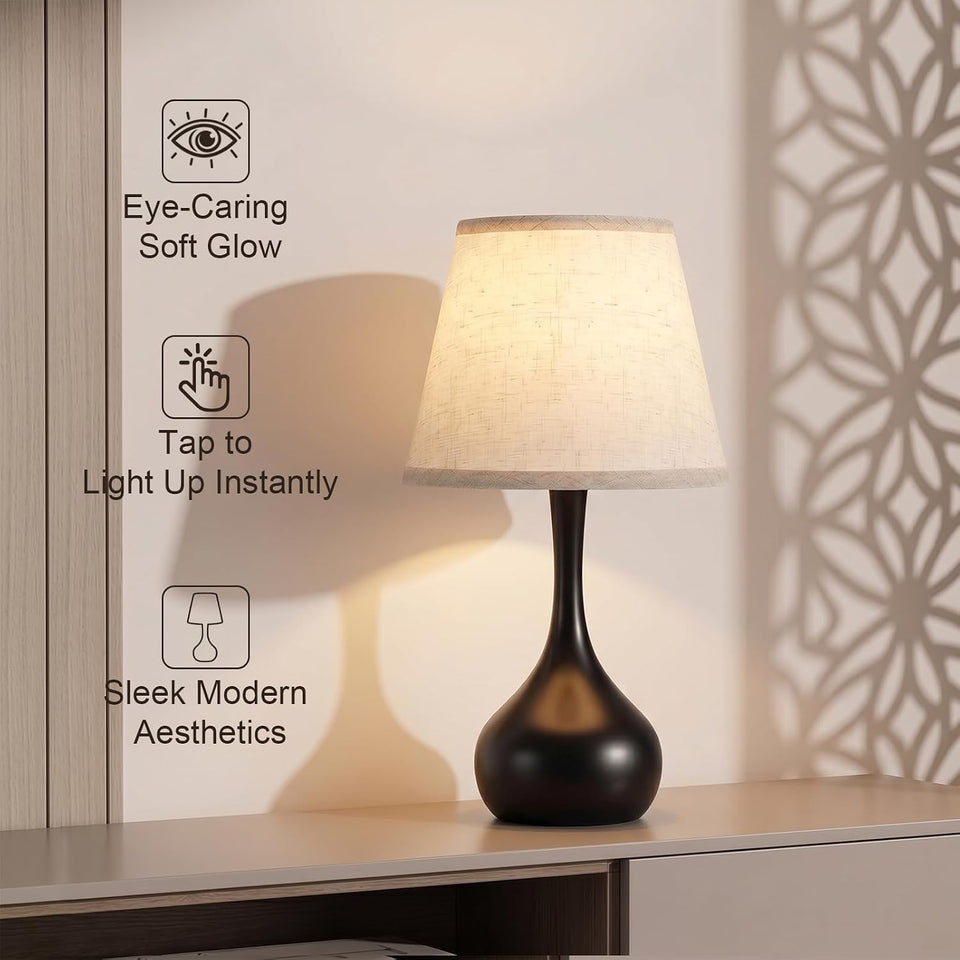 Touch Bedside Table Lamp – 3-Way Dimmable with Fabric Shade