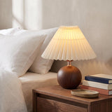 Ceramic Globe Table Lamp – Walnut Base, Beige Shade