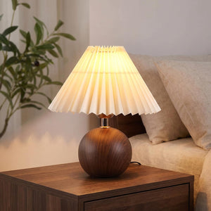 Ceramic Globe Table Lamp – Walnut Base, Beige Shade