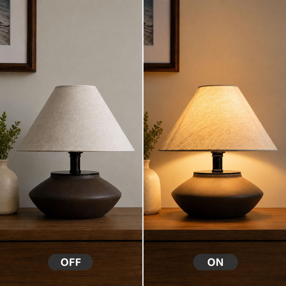 Farmhouse Ceramic Table Lamp – Black Base, Linen Shade