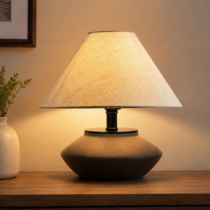 Farmhouse Ceramic Table Lamp – Black Base, Linen Shade