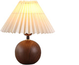 Ceramic Globe Table Lamp – Walnut Base, Beige Shade