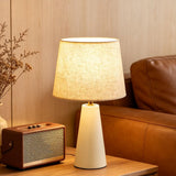 Modern Bedside Table Lamp – Linen Shade, Black Metal Base