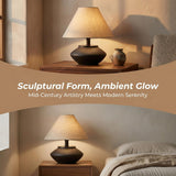 Farmhouse Ceramic Table Lamp – Black Base, Linen Shade