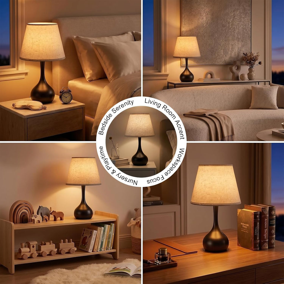 Touch Bedside Table Lamp – 3-Way Dimmable with Fabric Shade