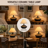 Farmhouse Ceramic Table Lamp – Black Base, Linen Shade