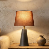 Modern Bedside Table Lamp – Linen Shade, Black Metal Base