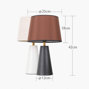 Modern Bedside Table Lamp – Linen Shade, Black Metal Base
