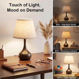Touch Bedside Table Lamp – 3-Way Dimmable with Fabric Shade