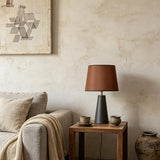 Modern Bedside Table Lamp – Linen Shade, Black Metal Base