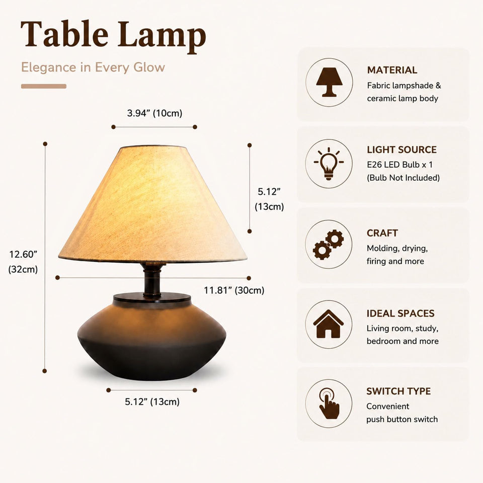 Farmhouse Ceramic Table Lamp – Black Base, Linen Shade